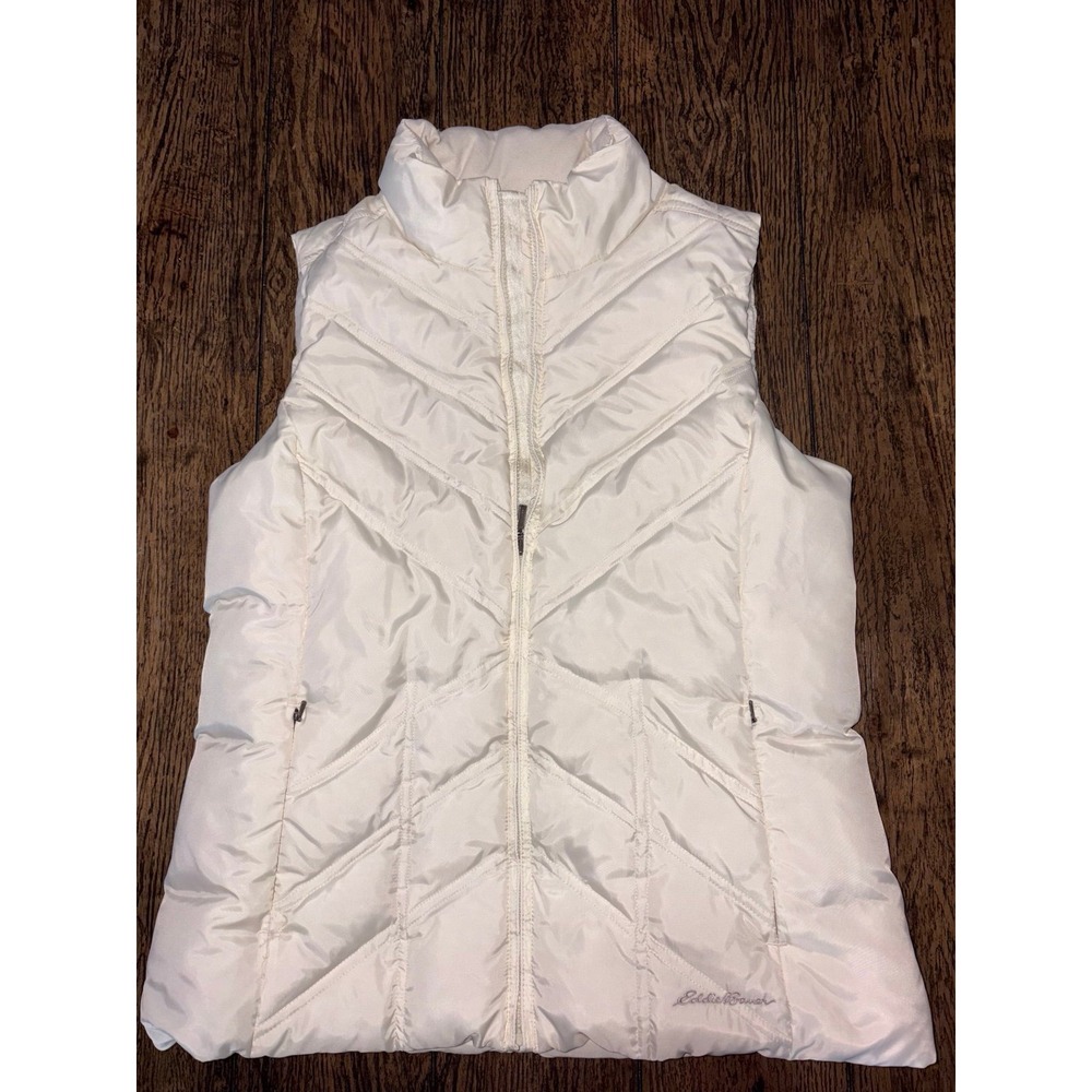 Eddie Bauer Womens Premium Goose Down Vest M Ivory